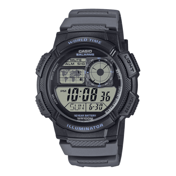 Casio Mens Digital Round Wristwatch Lc Analog 10-Yr Battery 100M Wr Led Light Stopwatch Gray