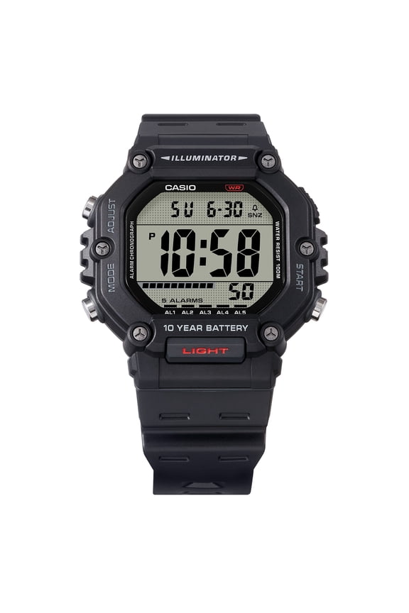 Mens Digital Wristwatch Large Lcd 10-Yr Battery 100M Water Resistant Stopwatch Black