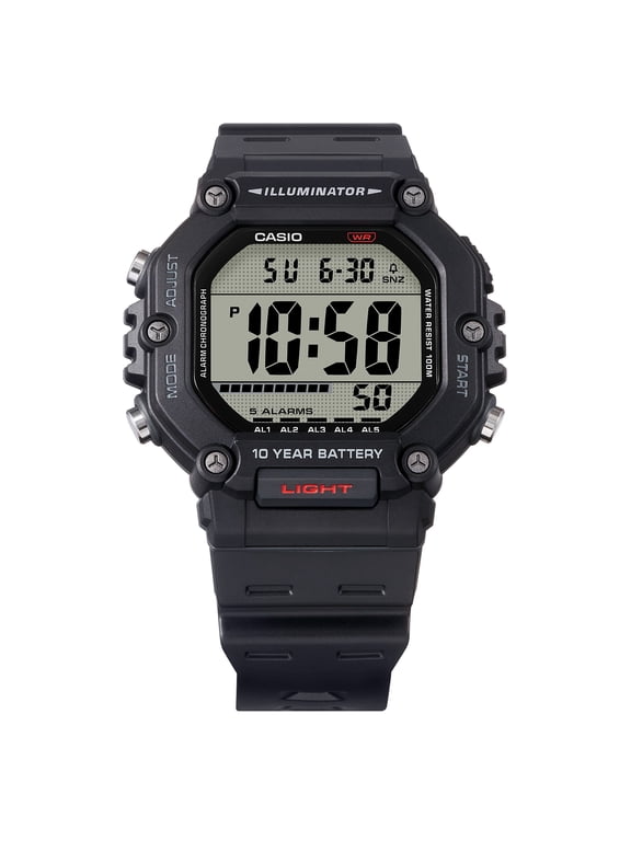 Mens Digital Wristwatch Large Lcd 10-Yr Battery 100M Water Resistant Stopwatch Black