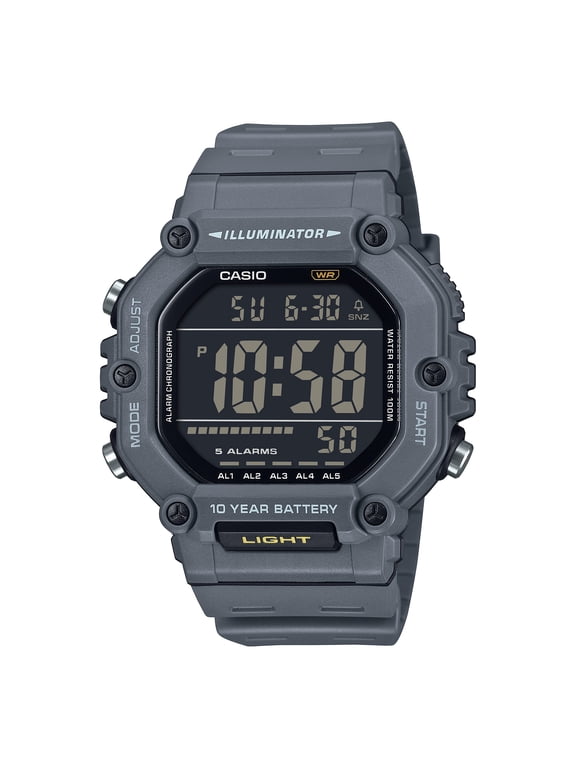 Mens Digital Wristwatch Large Lcd 10-Yr Battery 100M Wr Stopwatch Gray