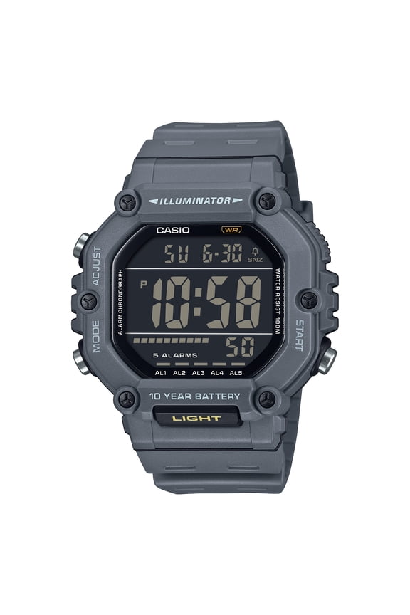 Mens Digital Wristwatch Large Lcd 10-Yr Battery 100M Wr Stopwatch Gray