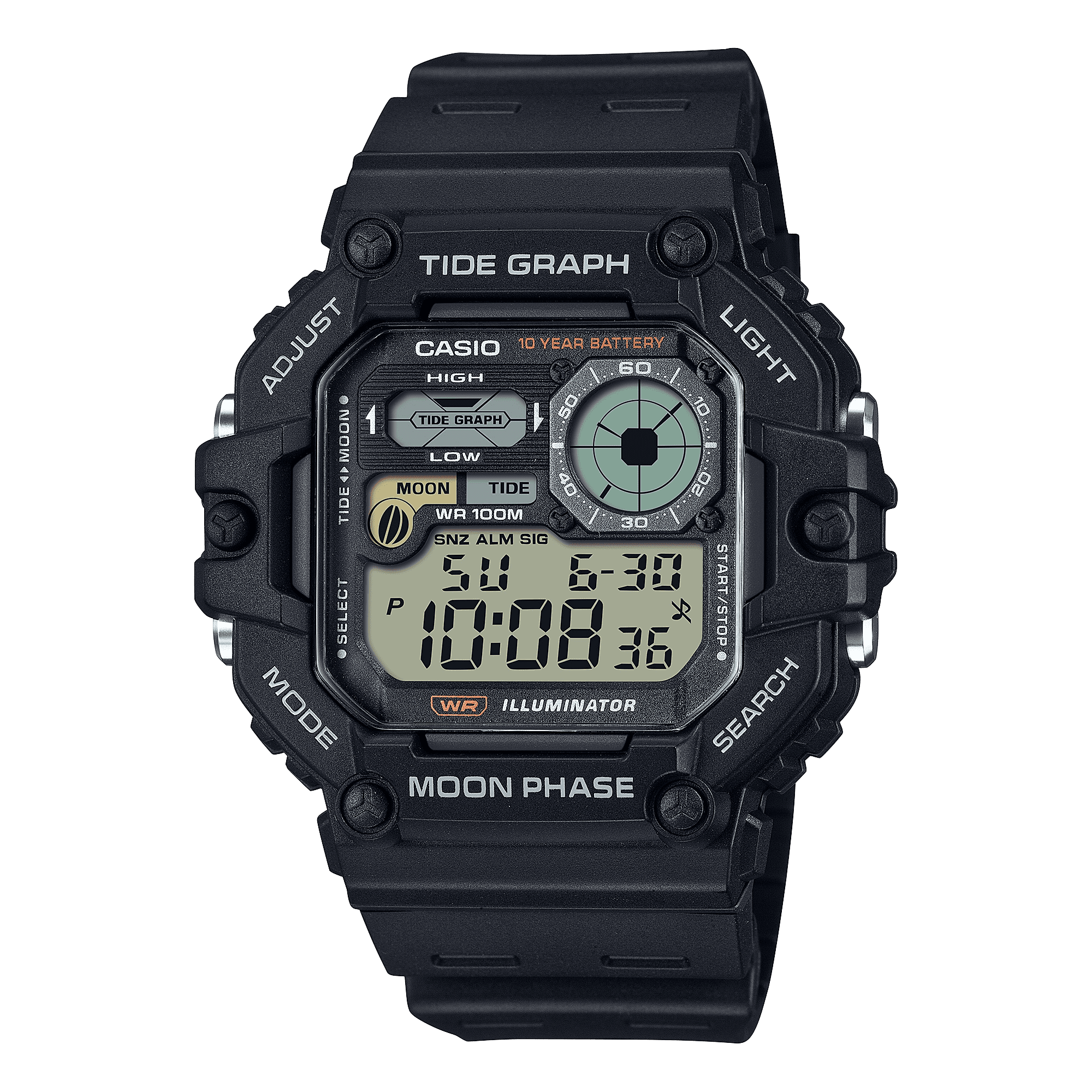 Casio Mens Digital Wristwatch Tide/Moon Graph Display Fishing