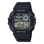 Casio Mens Digital Wristwatch Tide/Moon Graph Display Fishing Timer 10-Yr Battery 100M Wr Led Backlight Stopwatch Risin Black