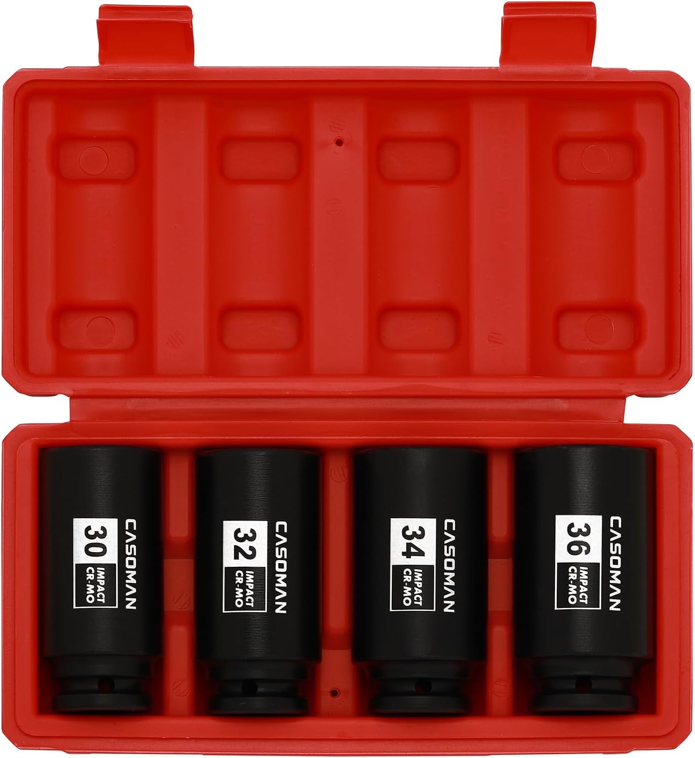 CASOMAN 1/2-inch Drive Deep Spindle Axle Nut Impact Socket Set,12 Point Metric, CR-MO, 30,32,34,36mm, 4-Piece 1/2" Heavy Duty Impact Socket Set