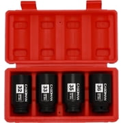 CASOMAN 1/2-inch Drive Deep Spindle Axle Nut Impact Socket Set, 6 Point, Cr-Mo,32,33,35,36mm, 4Pcs 1/2 inch Impact Socket Set, Heavy Duty Use In Removing And Installing Axle Nuts