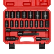 CASOMAN 1/2-inch Drive Shallow Impact Socket Set, Metric, 10mm-32mm, CR-V, 6-Point, 20-Piece 1/2" Shallow Sockets Set with Extension Bar and Universal Joints
