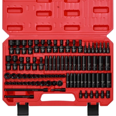 CASOMAN 1/4 Inch Drive Master Impact Socket Set with Adapters, U-Joint, Extensions & Torx Socket, 86-Piece, 6-Point, SAE/Metric, Standard/Deep, CR-V