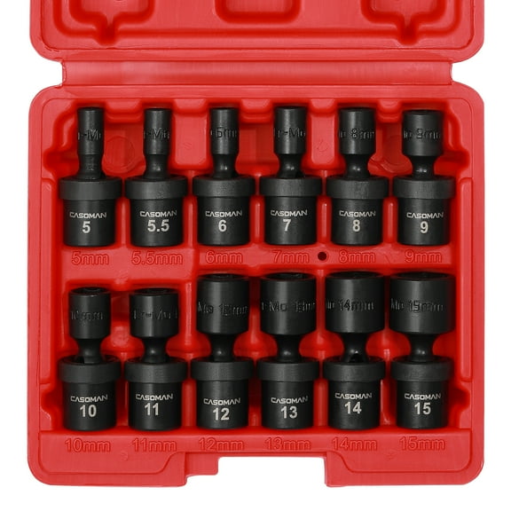CASOMAN 1/4-Inch Drive Universal Impact Socket Set, 12 Pieces Set