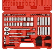 CASOMAN 1/4 inch & 3/8 inch Drive SAE and Metric Socket Set Standard and Deep Sizes with Ratchet Extension Bars and Universal Joint 83-Pieces 1/4" Drive and 3/8" Dr. Socket Super Set