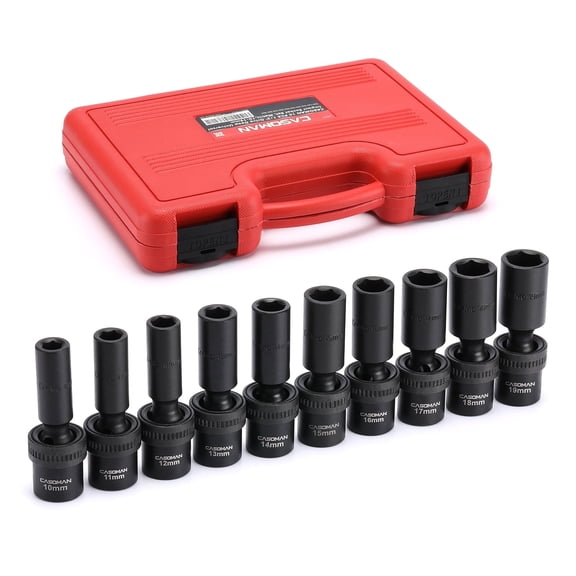 CASOMAN 10 PCS 1/2" Drive Deep Universal Impact Socket Set, Metric,10-19mm