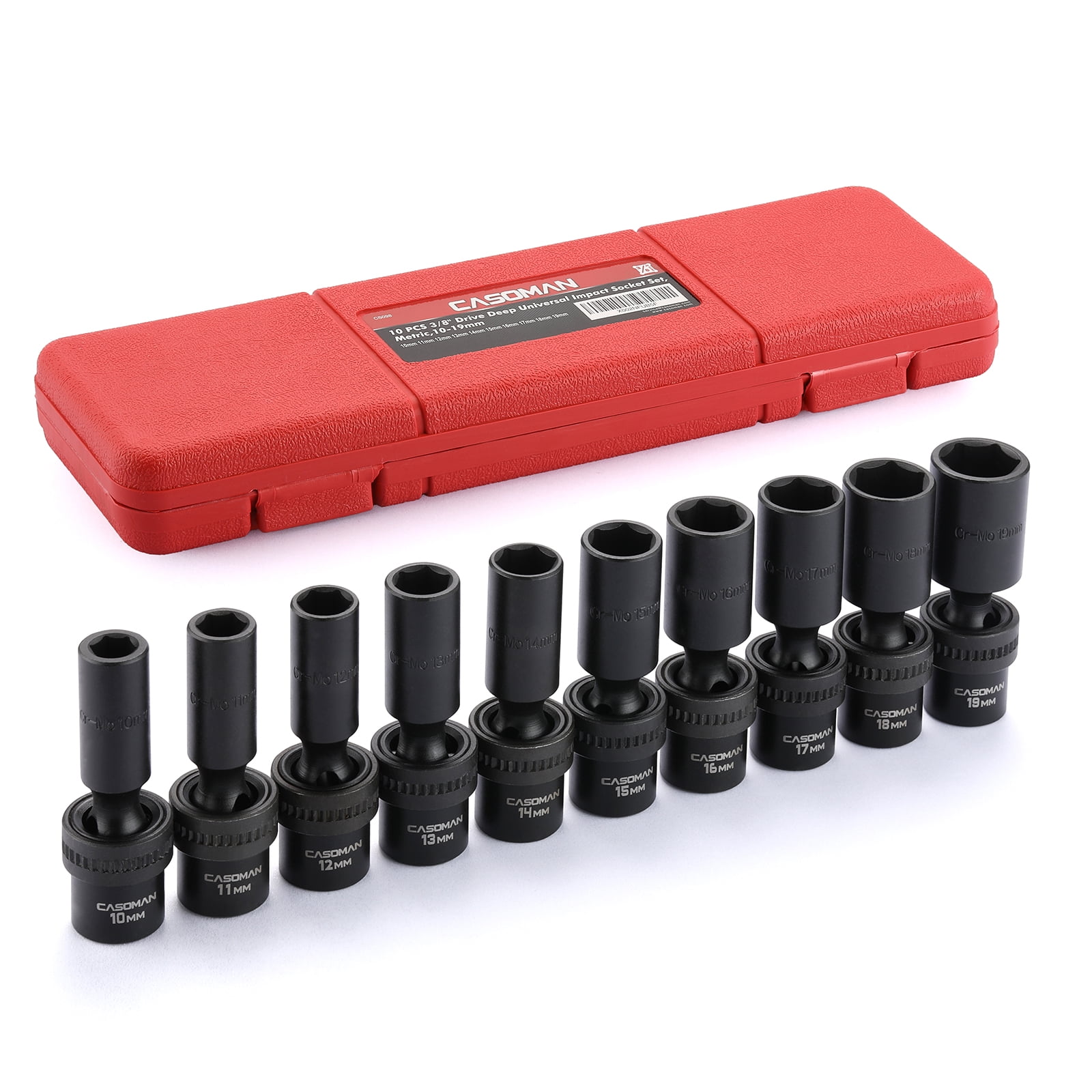 CASOMAN 10 Pcs 3/8" Drive Deep Standard Universal Impact Socket Set, 6