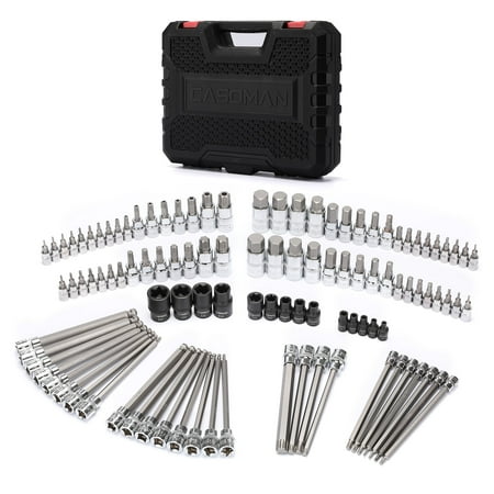 CASOMAN 107-Piece Bit Socket Set, 1/4", 3/8" and 1/2" Drive, Torx/Extra Long Torx/Tamper Proof Torx/Hex/Ball End Hex, SAE/Metric, S2 Steel Bits