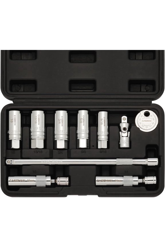 10PCS 3/8"Drive Magnetic Spark Plug Socket Set, 6PT&12PT, Include Extension Bar, Universal Joint & Spark Plug Gapper, CR-V Steel