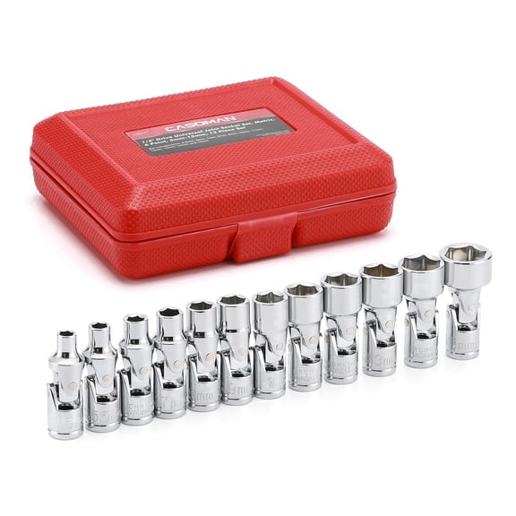 12PCS 1/4" Drive Universal Flex Socket Set, Metric 5-15mm, 6-Point CR-V Steel with 360 Swivel Head