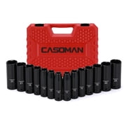 CASOMAN 14-Piece 1/2-inch Drive Deep Impact Socket Set, 10mm-24mm, 6-Point, Metric, Cr-V