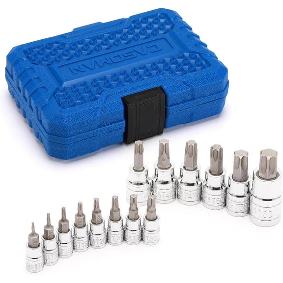 CASOMAN 14-Piece Torx Bit Socket Set, 1/4" 3/8" 1/2" Drive Star Bit Socket Set T6-T60, CR-V & S2 Steel, Heavy Duty Storage Case