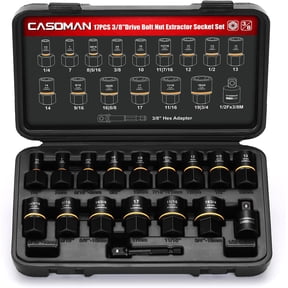 CASOMAN 17-Piece 3/8" Drive Bolt Impact Extraction Socket Set, Stripped for Damaged Rusted Frozen Studs Rounded Bolts, Nuts & Screws, CR-MO