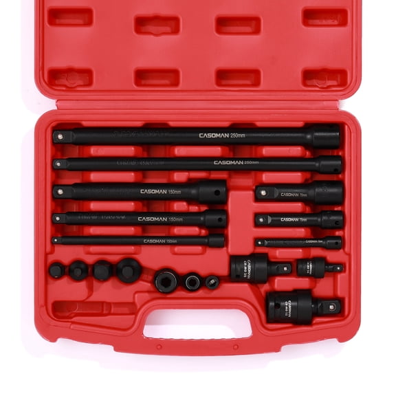 CASOMAN 18-Piece Drive Tool Accessory Set, Premium CR-V Steel with Black Phosphate Finish, Includes 1/2", 3/8", 1/4" Impact Universal Joint, Socket Adapters Extensions