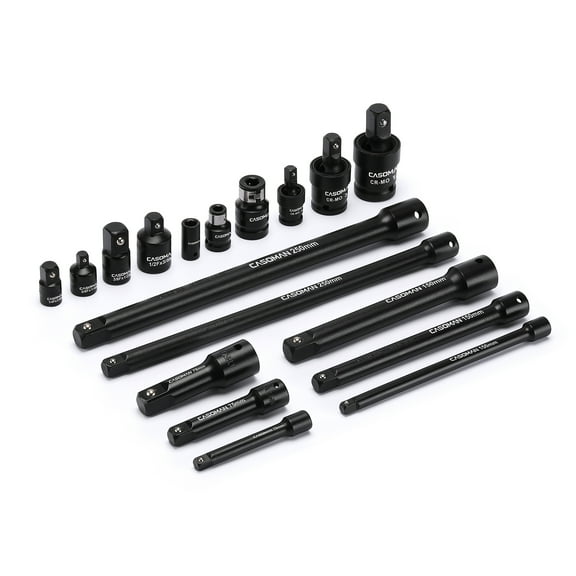 CASOMAN 18-Piece Drive Tool Accessory Set, Premium CR-V Steel with Black Phosphate Finish, Includes 1/2", 3/8", 1/4" Impact Universal Joint, Socket Adapters Extensions