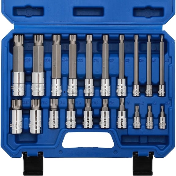 CASOMAN 20-Piece Spline and XZN Triple Square Bit Socket Set, 1/4", 3/8" and 1/2" Drive, M4-M18, 12-Point Tamper Proof, CR-V & S2 Steel