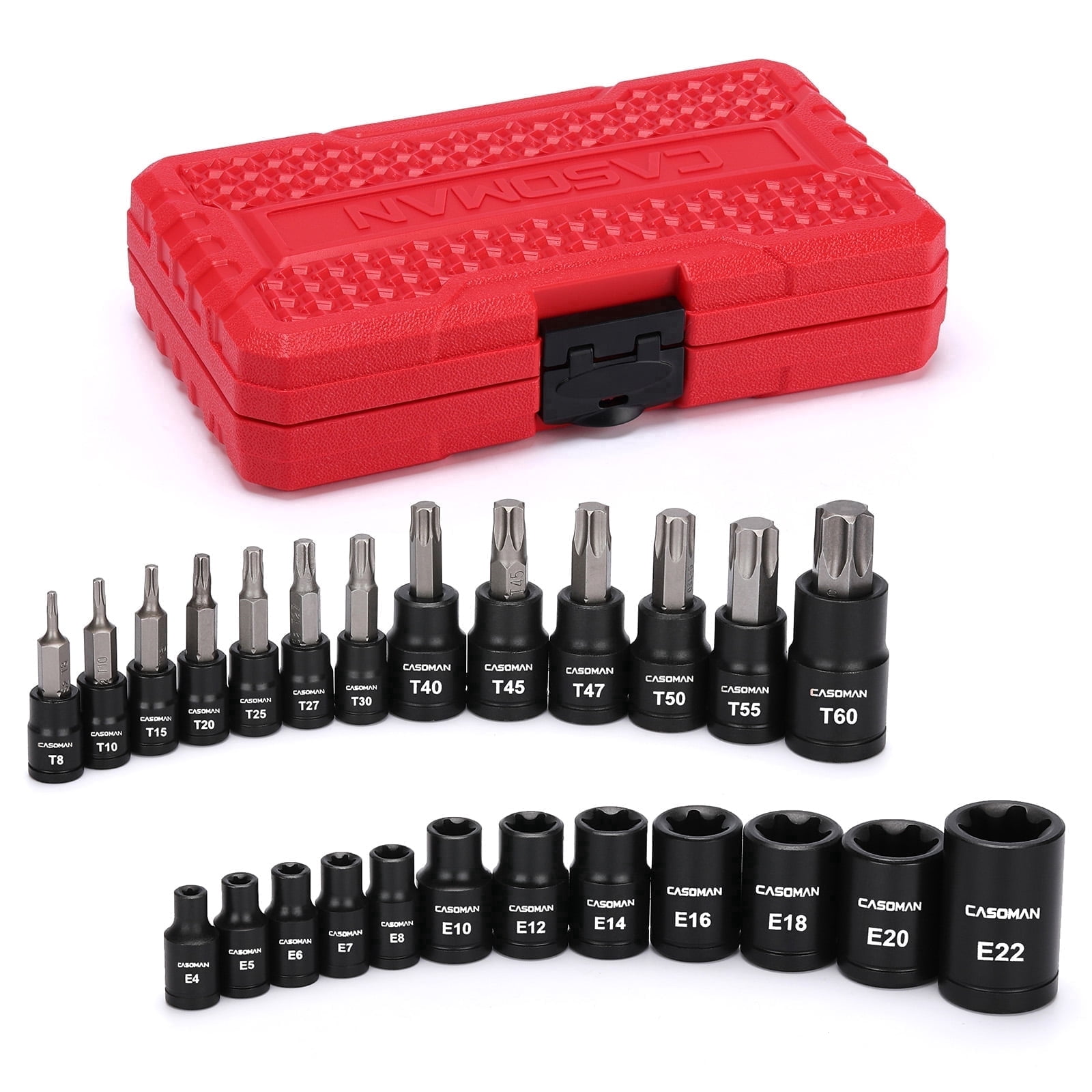 External Star Bit CASOMAN 25 Piece Torx Bit Socket and External E-Torx Socket Set, T8-T60 ...