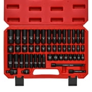CASOMAN 3/8-inch Drive Impact Socket Set, 48 Piece Standard SAE and Metric Sizes (5/16-inch to 3/4-inch and 8-22 mm), 6 Point, Cr-V Steel Socket Set