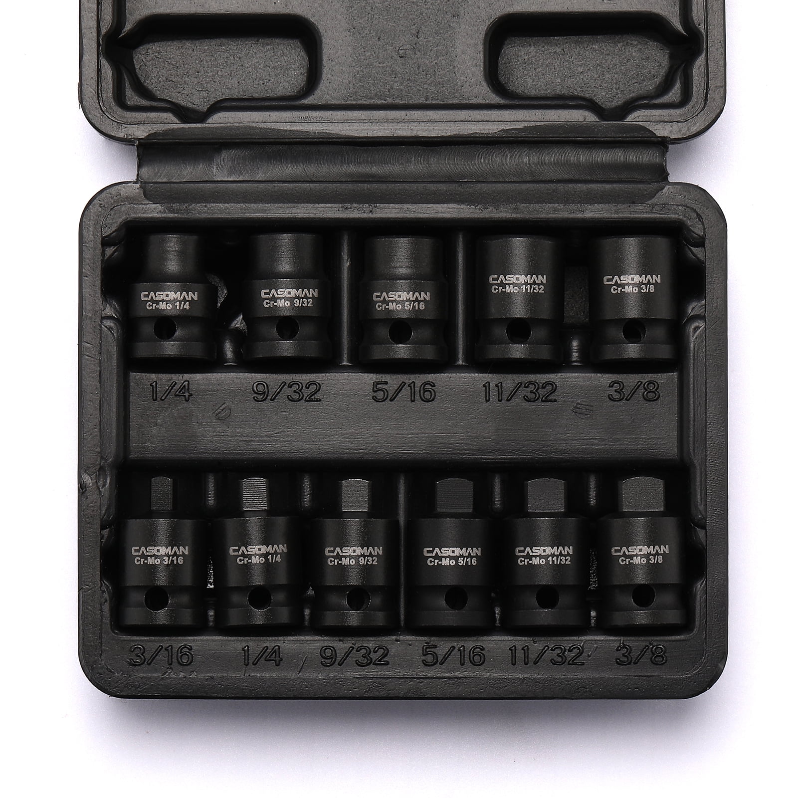 CASOMAN 3/8inch Drive Pipe Plug Socket Set, SAE, 11pc CRMO, Tapered