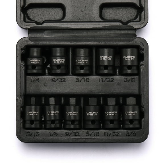 CASOMAN 3/8-inch Drive Pipe Plug Socekt Set, SAE, CR-MO, Tapered Male Square Drive, Chamfered Female Square Drive,11 Pieces Set