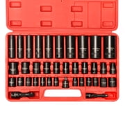 CASOMAN 3/8-inch and 1/2" Drive Impact Socket Set, SAE /Metric, Cr-V, 6-Point, Deep& Shallow, 3/8"- 1-1/4", 8 mm - 24mm, 38Pcs
