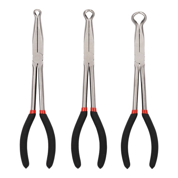 3-Piece 11" Hose Gripper Plier Set, Black & Red, 5/16-Inch, 1/2-Inch, 3/4-Inch Dia, Offset Spark Plug Boot Removal Pliers Serrated Jaws for Hard to Reach Narrow Spaces
