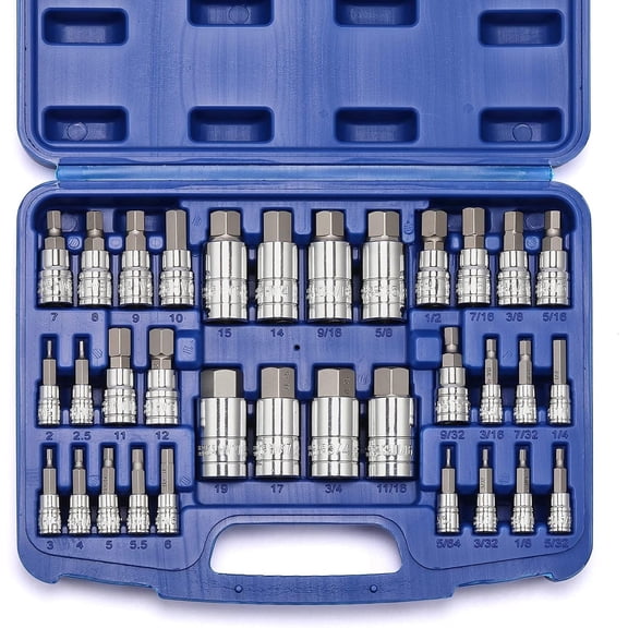 CASOMAN 33-Piece Master Hex Bit Socket Set, Sae and Metric, S2 & Cr-V Steel, 1/4", 3/8", 1/2" Drive, Chrome Finish