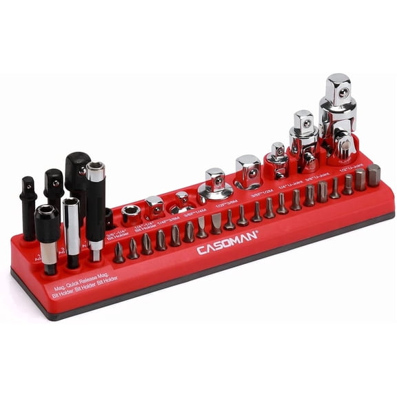 CASOMAN 35-Piece Magnetic Socket Accessory Holder, Magnetic Tool Organizer Tray, Holds Bits, Adapters, Universal Joints,Bit Holders, and Bits