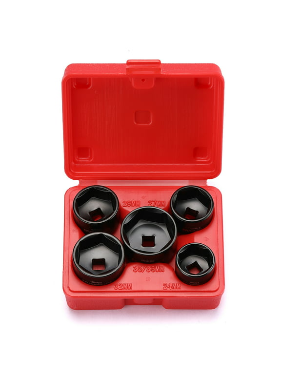 CASOMAN 5 Pieces 3/8" Drive Low Profile Oil Filter Socket Set, Oil Filter Cap Remover and Installer Tool Set, 6 Point, 24mm 27mm, 29mm, 32mm, 36mm, CR-V