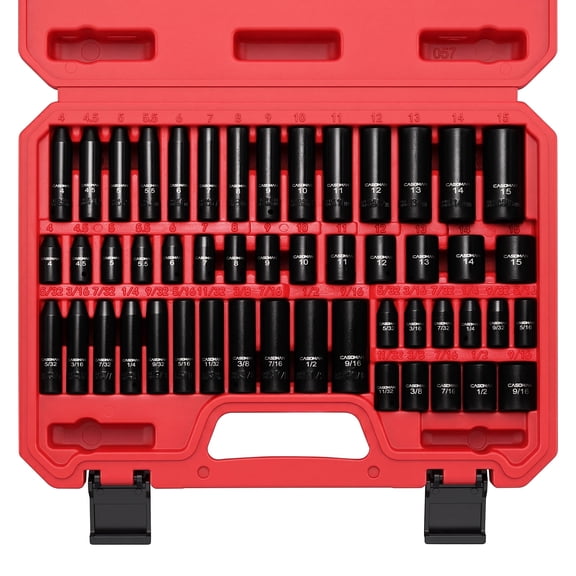 CASOMAN 50-Piece 1/4-inch Drive Master Impact Socket Set, SAE and Metric, 6-Point, Standard and Deep, Chrome Vanadium Steel, Black Phosphate Finish