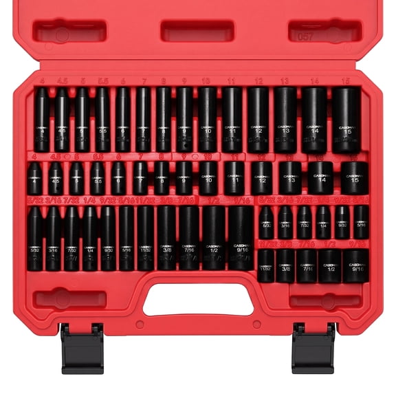 CASOMAN 50-Piece 1/4" Drive Master Impact Socket Set, SAE & Metric, 6 Point, Standard & Deep, Chrome Vanadium Steel, Black Phosphate Finish