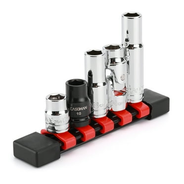 CASOMAN 5Pcs 3/8-inch Impact Socket & Flex Socket Set, 10mm, 6-Point, Include Magnetic impacet socket, Storage Rail, Mirror Chrome Finish