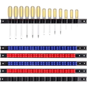 CASOMAN 6 Piece Screwdriver Organizer and Wrench Organizer, Hand Tool Holder, Plastic Rail Wrench Hanger with Clips