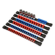 CASOMAN 6PC ABS Socket Organizer, 1/4-inch, 3/8-inch, 1/2-inch, Socket Holders (6-Piece Set, Blue & Red)