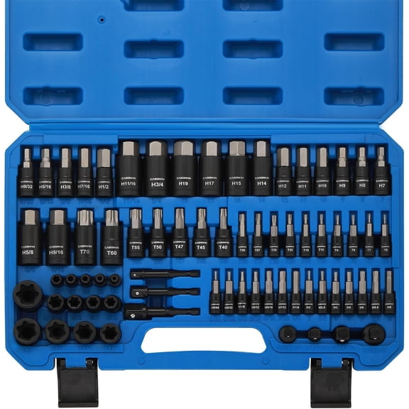 CASOMAN 71-Piece Master Hex & Torx Bit Socket Set, 1/4" & 3/8" & 1/2" Drive, Metric/SAE Hex Bit Sockets, Star Bit Sockets (T6 - T70), E-Torx Sockets (E4 - E24), with Storage Case