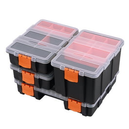 17 in. W x 9 in. D Plastic 3-Layer Multi-Function Storage Tool Box with  Tray and Dividers, Orange