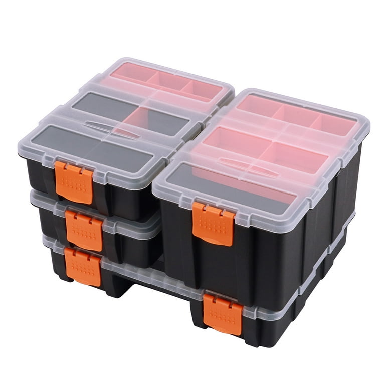 CASOMAN Hardware & Parts Organizers, 4 Piece Set Toolbox, Compartment Small Parts Organizer, Versatile and Durable Storage Tool Box, Black