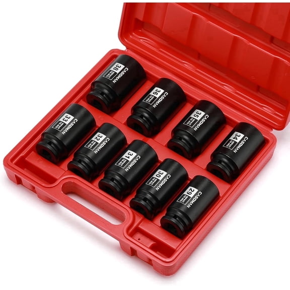 CASOMAN 9-Piece 1/2" Drive Deep Spindle Axle Nut Impact Socket Set, 6 Point, CR-MO Steel, Metric 29mm-38mm