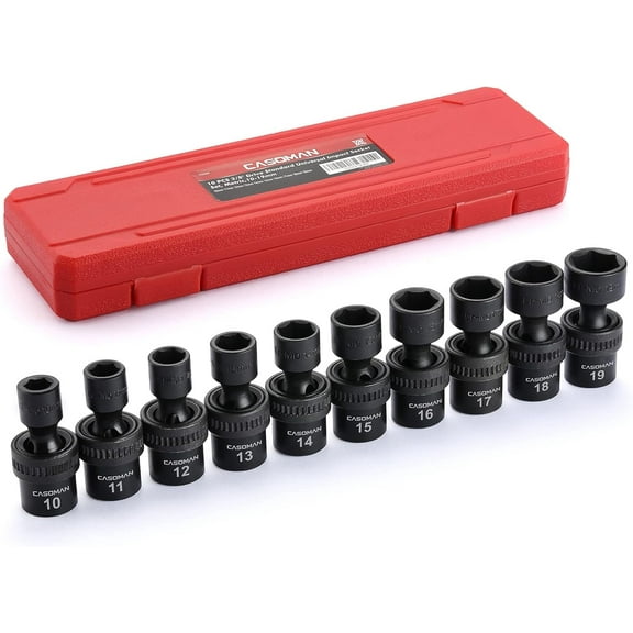 CASOMAN PRO 10 PCS 3/8" Drive Standard Universal Impact Socket Set, 6 Point, CR-MO, Metric,10-19mm