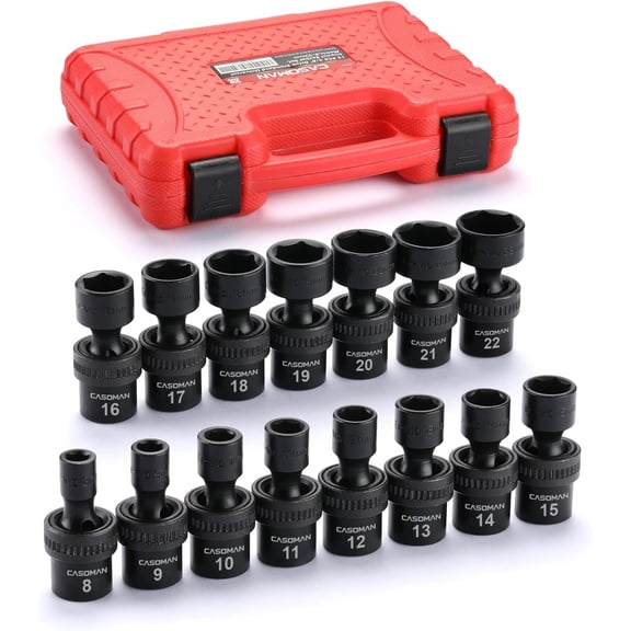 CASOMAN 15 PCS 3/8" Drive Standard Universal Impact Socket Set, 6-Point, Metric, 8mm - 22mm