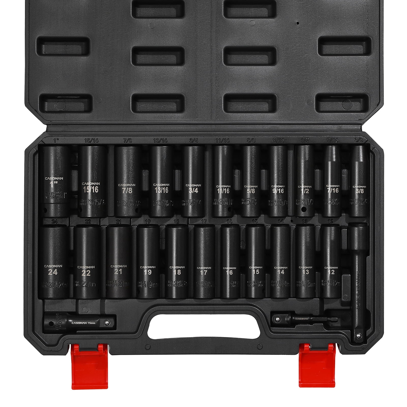 インパクトソケットセット 1/2インチ 43ピース インパクトソケット 標準ソケット詰め合わせ 1/2インチ ドライブソケットセット 6点ソケット メトリック 9~30mm ( 1⁄2インチドライブインパクトソケットセット \u2013 43ピース CR-MO