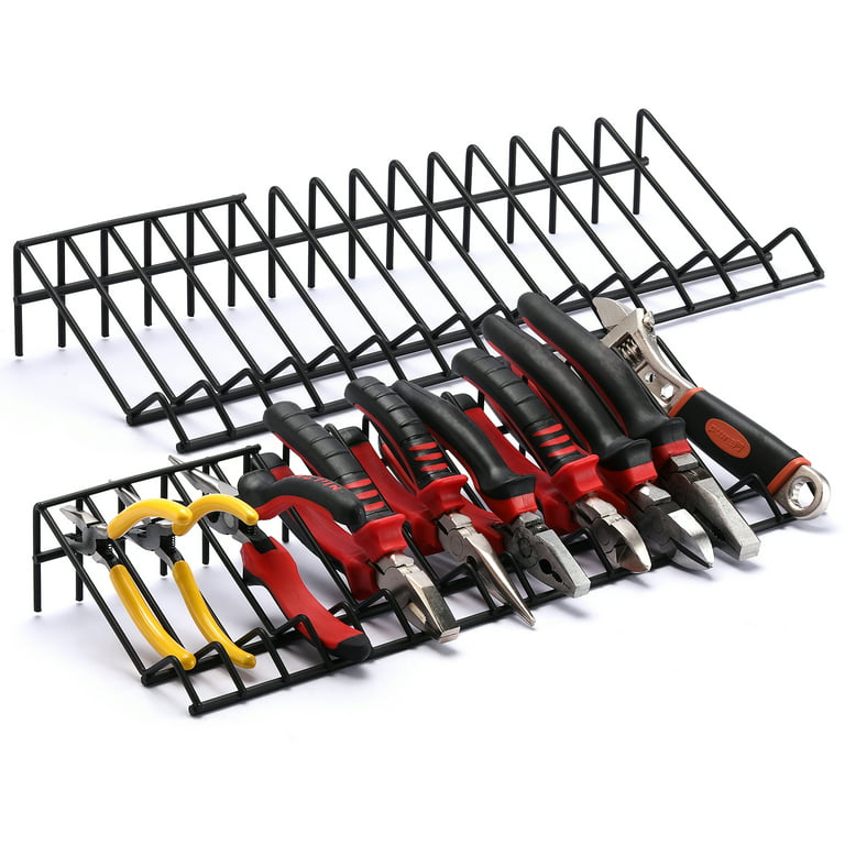 CASOMAN Plier Organizer Rack, 2 Pack, Pliers Cutters Organizer, Stores Spring Loaded, Black, 16-Slot Plier Rack, Keep Pliers Organized in Tool Drawer