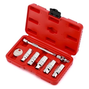 CASOMAN 8-Piece 3/8" Drive Spark Plug Socket Set, 6 Point, CR-V Steel, With Extension Bar, Universal Joint & Spark Plug Gap Tool