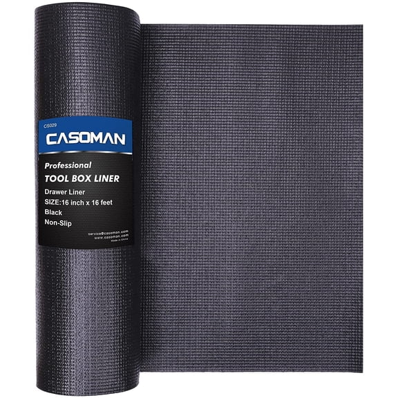 CASOMAN Professional Tool Box Liner and Drawer Liner,Easy Cut Non-Slip Foam Rubber Toolbox Drawer Liner Mat - Adjustable Thick Cabinet Liners,Black,16 inch (Wide) x 16 feet (Long)