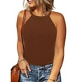 thumbnail image 1 of CASSIE LIZ Ladies Plus Size 4X Tank Tops Solid Brown Shirts Halter Neck Sleeveless Pullover Bodycon Summer Shirts 4XL 24W 26W, 1 of 2