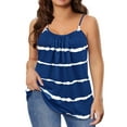 thumbnail image 1 of CASSIE LIZ Ladies Plus Size 4X Tank Tops White Striped Blue Shirts Crew Neck Sleeveless Pullover Loose Hem Summer Shirts 4XL 24W 26W, 1 of 3